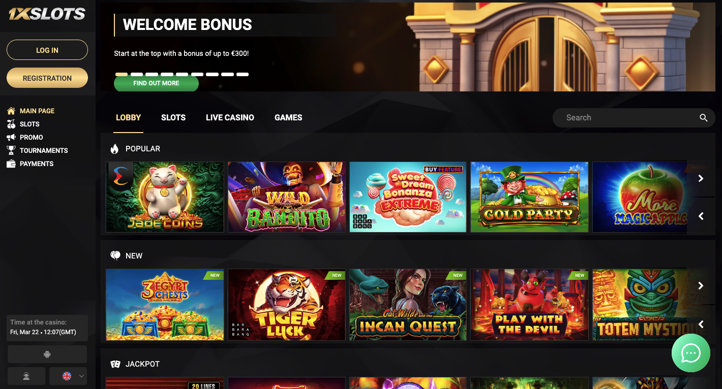 1xSlots Casino Review - homepage